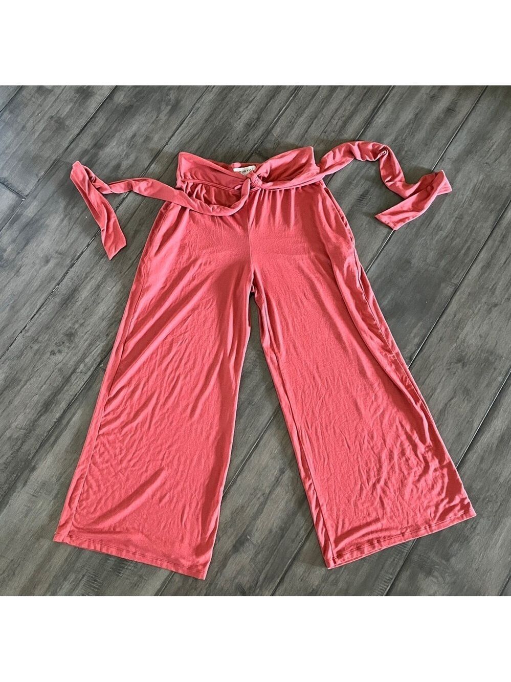 Amour Vert Wide Leg Tie Waist Lounge Pants in Coral - Size XS